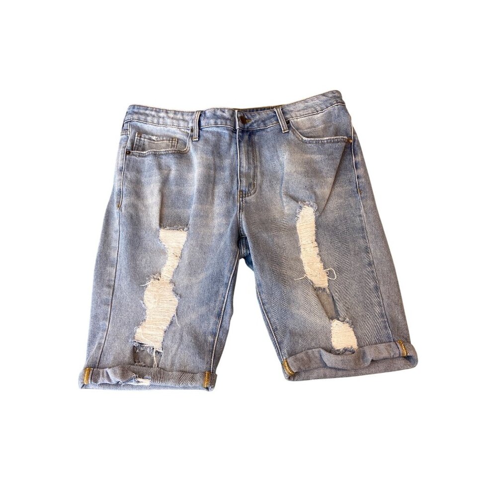 Fashion Nova Mens Shorts Size 38 Distressed Blue Denim Cuffed Grunge Streetwear